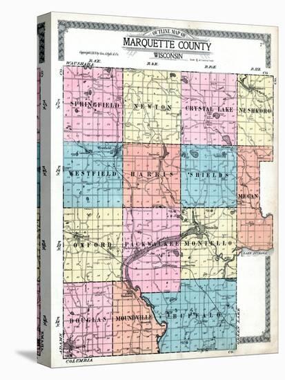 1919, Marquette County Map - Outline, Wisconsin, United States-null-Premier Image Canvas