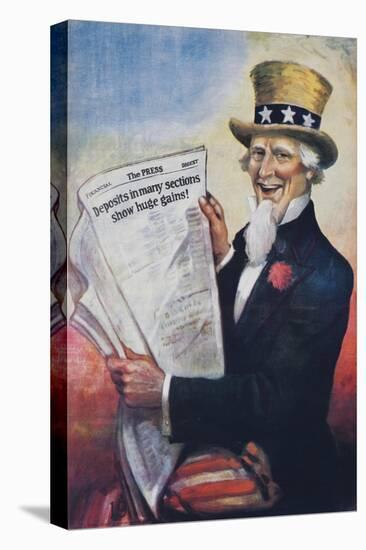 1920s American Banking Poster, Uncle Sam Deposits Show Huge Gains-null-Premier Image Canvas