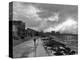 1930s-1940s Anonymous Silhouetted Man Walking Along Havana Sea Wall at Sunset Cuba-null-Premier Image Canvas