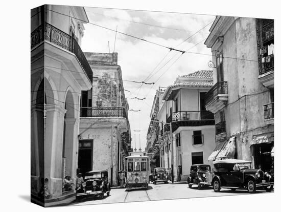 1930s-1940s Street Scene Cars Trolley Havana Cuba-null-Premier Image Canvas