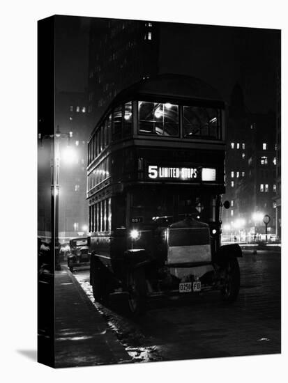 1930s Double Decker 5th Avenue Bus at Night Near Flatiron Building New York City-null-Premier Image Canvas