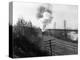 1940s Aerial of Train Traveling Along River under Bridge Billowing Smoke Near Columbus, Ohio-null-Premier Image Canvas