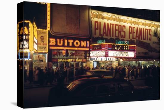 1945: Embassy Theater Showing Newsreel Format Films at Night, Times Square, New York, NY-Andreas Feininger-Premier Image Canvas