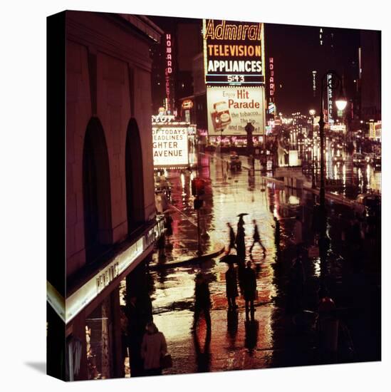 1945: Rainy Night in Times Square with Neon and Billboards, New York, NY-Andreas Feininger-Premier Image Canvas