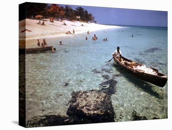 1946: Sam Cunningham Sells Sea Shells to Tourist Along the Seashore in Montego Bay, Jamaica-Eliot Elisofon-Premier Image Canvas