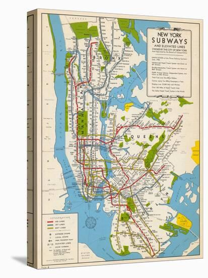 1949, New York Subway Map, New York, United States-null-Premier Image Canvas