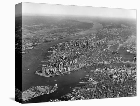 1950s Aerial View of Manhattan Island on Left Is Hudson River on Right Is East River and Brooklyn-null-Premier Image Canvas