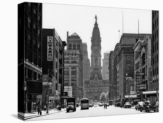 1950s Downtown Philadelphia,, PA  Looking South Down North Broad Street at City Hall-null-Premier Image Canvas