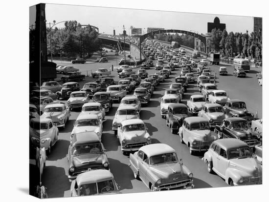 1950s Heavy Traffic Coming Off of the Ben Franklin Bridge Driving from Camden NJ-null-Premier Image Canvas