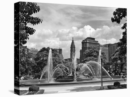 1950s Philadelphia,, PA Looking Southeast Past Swann Fountain at Logan Circle to City Hall Tower-null-Premier Image Canvas