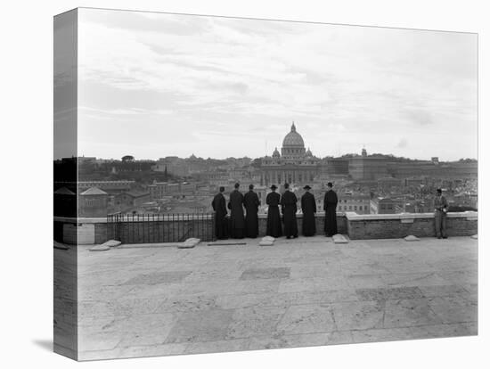 1950s Rome,, Italy Back View of Student Priests Lined Up by Wall Overlooking City with View-null-Premier Image Canvas