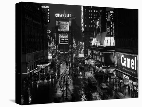 1950s Times Square Night from Times Building Up to Duffy Square Neon Signs Broadway Great White Way-null-Premier Image Canvas