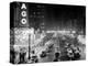 1953 Night Scene of Chicago, State Street with Traffic and Movie Marquee with Pedestrians-null-Premier Image Canvas