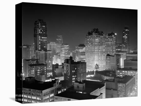 1954 Night Skyline Retail Business Area Detroit, Michigan-null-Premier Image Canvas