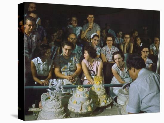 1955: a Man Demonstrates Cake Frosting Techniques at the Iowa State Fair, Des Moines, Iowa-John Dominis-Premier Image Canvas