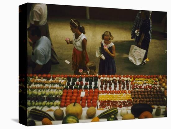 1955: Fairgoers as They Look at a Display of Produce at the Iowa State Fair, Des Moines, Iowa-John Dominis-Premier Image Canvas