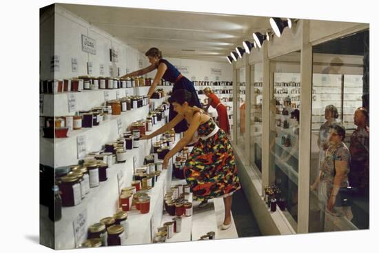 1955: Judges Examining Various Preserves and Butters, at the Iowa State Fair, Des Moines, Iowa-John Dominis-Premier Image Canvas