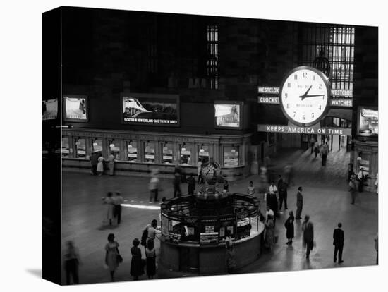 1959 Grand Central Passenger Railroad Station Main Hall Information Booth and Train Ticket-null-Premier Image Canvas