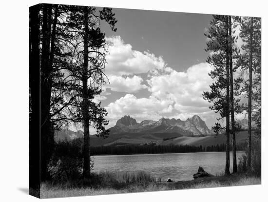 1960s Little Red Fish Lake in Idaho with Saw Tooth Mountains in Background-null-Premier Image Canvas