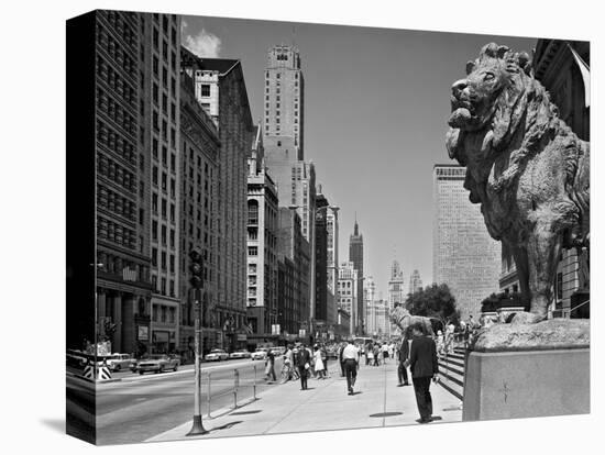 1960s People Pedestrians Street Scene Looking North Past Art Institute Lions Chicago,-null-Premier Image Canvas