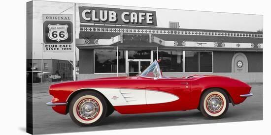 1961 Chevrolet Corvette at Club Cafe on Route 66-null-Stretched Canvas