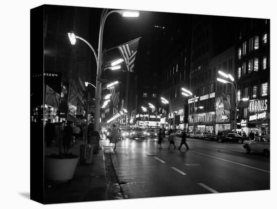 1963 Night Scene of Busy Traffic on State Street Chicago, Illinois-null-Premier Image Canvas