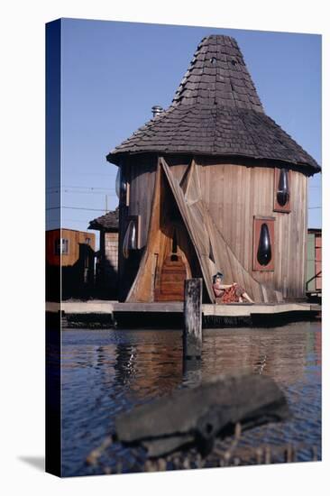 1971: Floating-Home Owner Mary Holt Sunbathes on the Deck of Her House, Sausalito, California-Michael Rougier-Premier Image Canvas