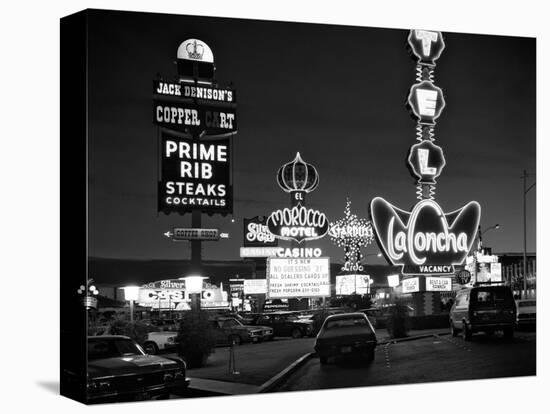 1980s Night Neon on the Strip for El Morocco La Concha Stardust Las Vegas,, Nevada-null-Premier Image Canvas