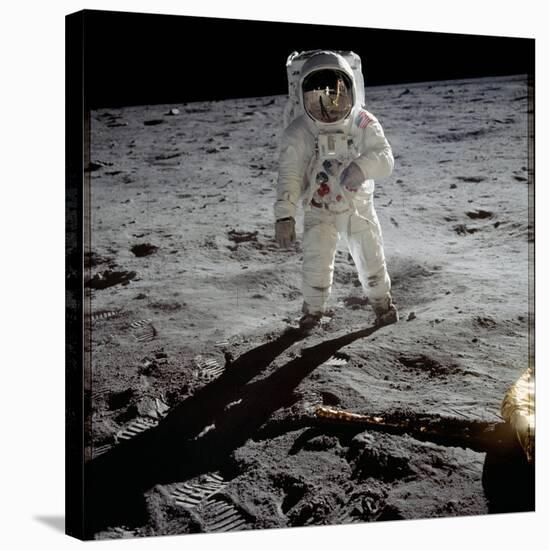 1st Steps of Human on Moon: American Astronaut Edwin "Buzz" Aldrinwalking on the Moon-null-Stretched Canvas