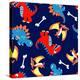 3 Cute Dinosaurs in a Seamless Pattern-Adam Fahey-Stretched Canvas