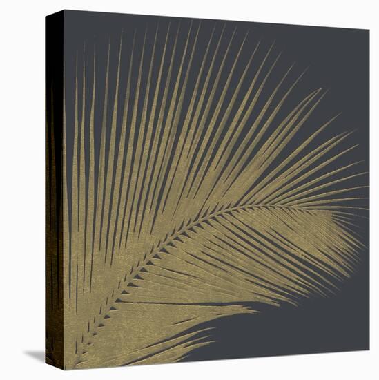 3 D Illustration Golden Palm Leaves. Abstract Black Relief Background with Gold Leaf with a Volumin-Olena Naryzhniak-Stretched Canvas