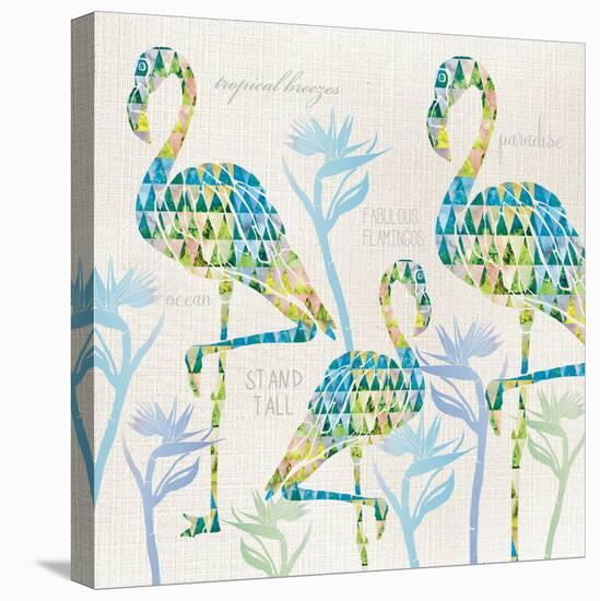 3 Flamingos with Birds of Paradise and Inspirational Words-Bee Sturgis-Stretched Canvas