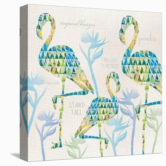 3 Flamingos with Birds of Paradise and Inspirational Words-Bee Sturgis-Stretched Canvas