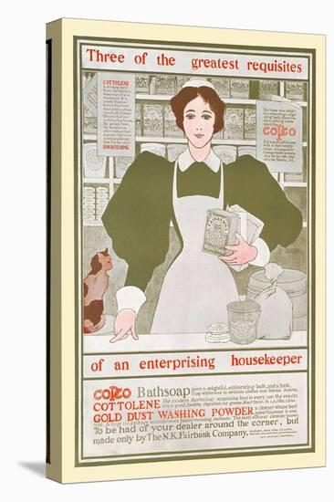 3 Greatest Requisites Of An Enterprising Housekeeper-Copco, Cottolene, Gold Dust Washing Powder-Maxfield Parrish-Stretched Canvas