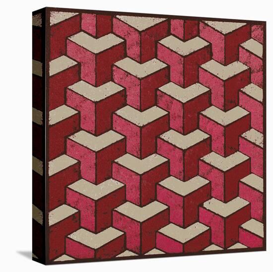 3 Part Tumbling Block (Red)-Susan Clickner-Stretched Canvas