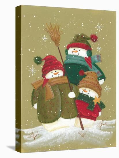 3 Snowmen Wearing Scarves and Jackets 1 Holding a Broom-Beverly Johnston-Premier Image Canvas
