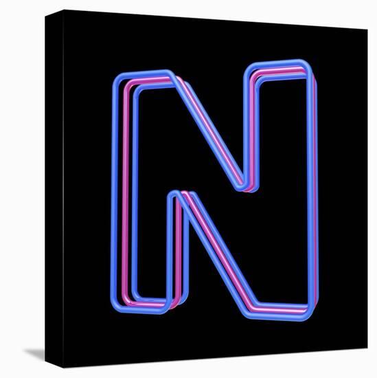 3D Neon Alphabet, Letter N Isolated On Black Background-Andriy Zholudyev-Stretched Canvas