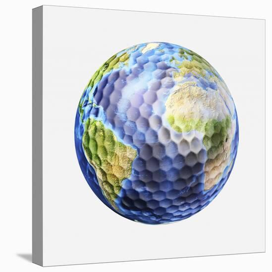 3D Rendering of a Planet Earth Golf Ball, White Background-null-Stretched Canvas