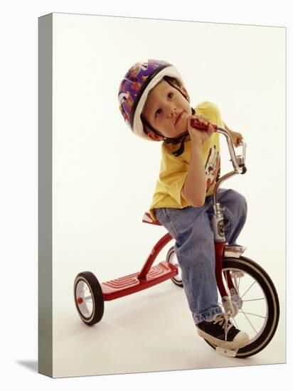 4 Year Old Boy Posing on His Tricycle, New York, New York, USA-Paul Sutton-Premier Image Canvas