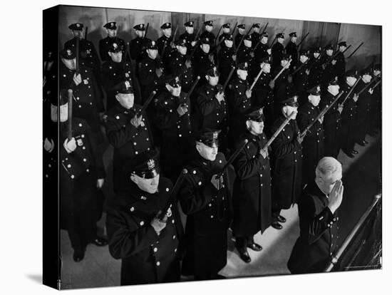 40 Uniformed Jersey City Police Officers Holding Nightsticks Erect Against Chest in a Salute-Margaret Bourke-White-Premier Image Canvas