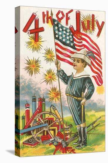 4th of July, Boy with Flag-null-Stretched Canvas