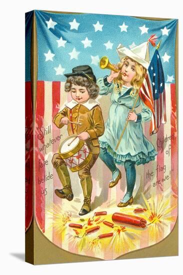 4th of July, Children with Bugle and Drum-null-Stretched Canvas