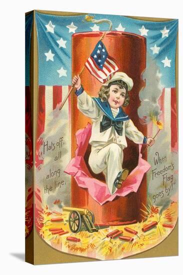 4th of July, Sailor Boy Jumping out of Rocket-null-Stretched Canvas