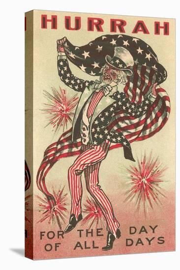 4th of July, Uncle Sam Trotting with Flag-null-Stretched Canvas