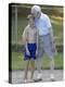 96 Year Old Grandfather with 9 Year Old Grandson at Poolside, Kiamesha Lake, New York, USA-Paul Sutton-Premier Image Canvas