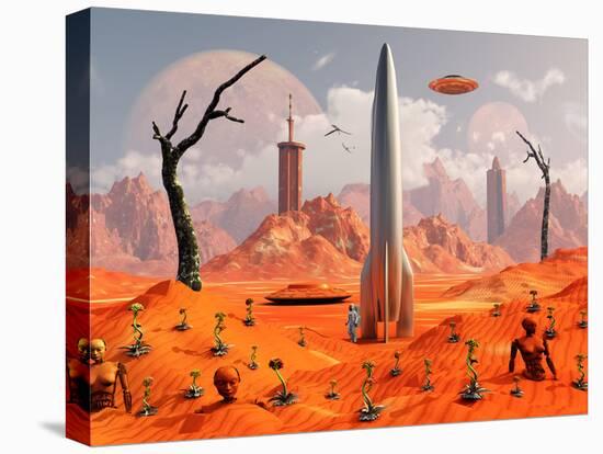 A 1950s Style Scene Showing a Rocketship On a Red Planet-Stocktrek Images-Premier Image Canvas