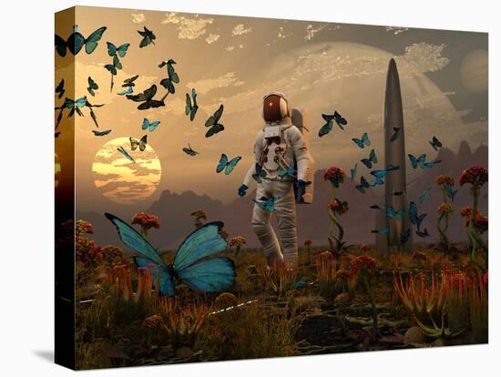 A Astronaut Is Greeted by a Swarm of Butterflies on an Alien World-Stocktrek Images-Premier Image Canvas
