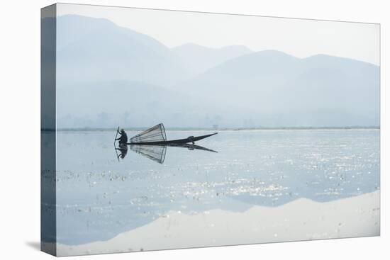 A Basket Fisherman on Inle Lake Scans the Still and Shallow Water for Signs of Life, Shan State-Alex Treadway-Premier Image Canvas