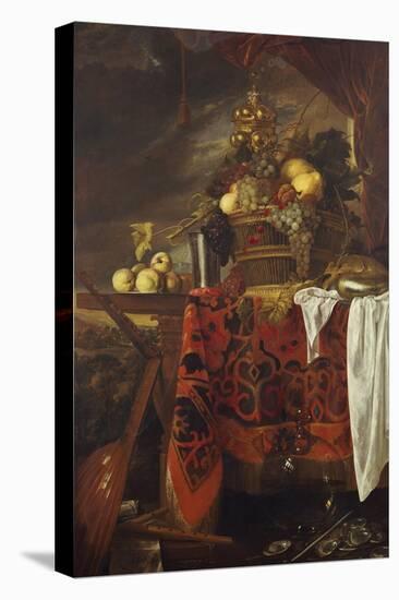 A Basket of Mixed Fruit with Gilt Cup, Silver Chalice, Nautilus, Glass and Peaches on a Plate-Jan Davidsz. de Heem-Premier Image Canvas