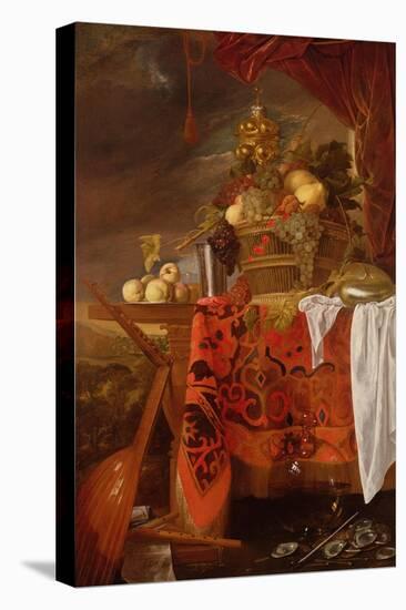 A Basket of Mixed Fruit with Gilt Cup, Silver Chalice, Nautilus, Glass and Peaches on a Plate-Jan Davidsz de Heem-Premier Image Canvas